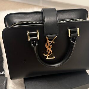 Authentic YSL Black Leather Handbag with Gold hardware and charms